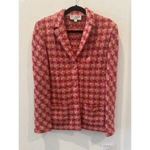 BEAUTIFUL St John Jacket knit Red Orange Tweed Sherbet Houndstooth blazer 10